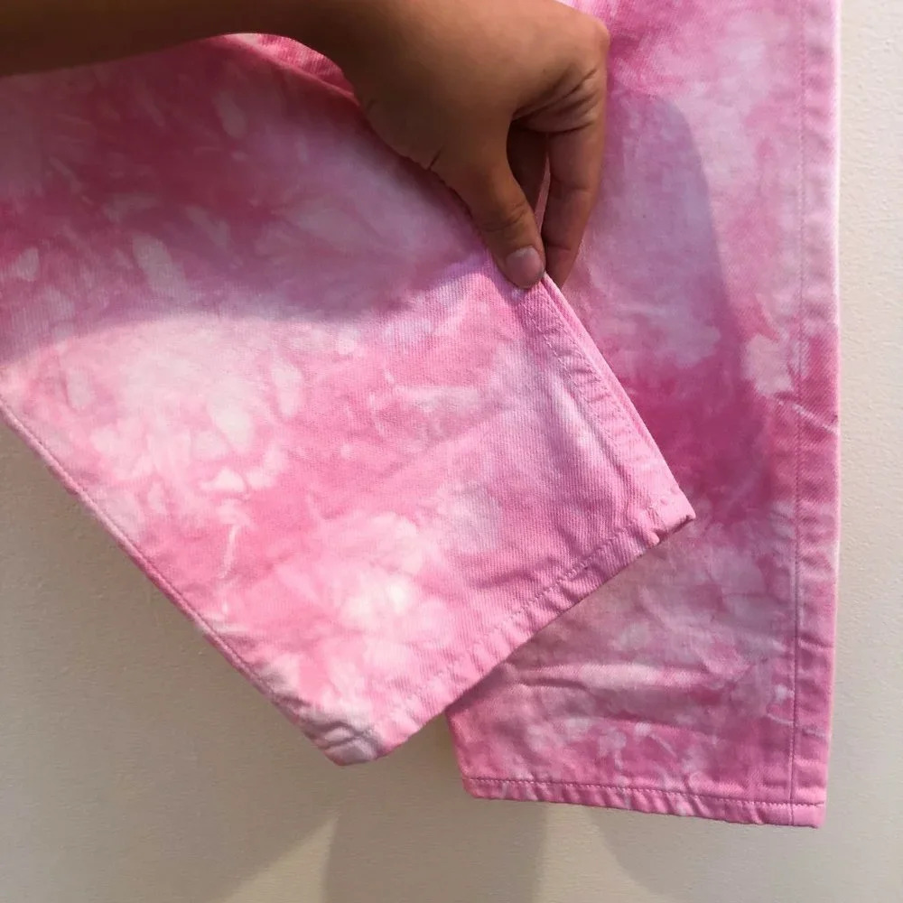 NEW GRLFRND Denim Helena Pink High Waist Tie Dye Straight Leg Jeans Women's 26 - Picture 7 of 10